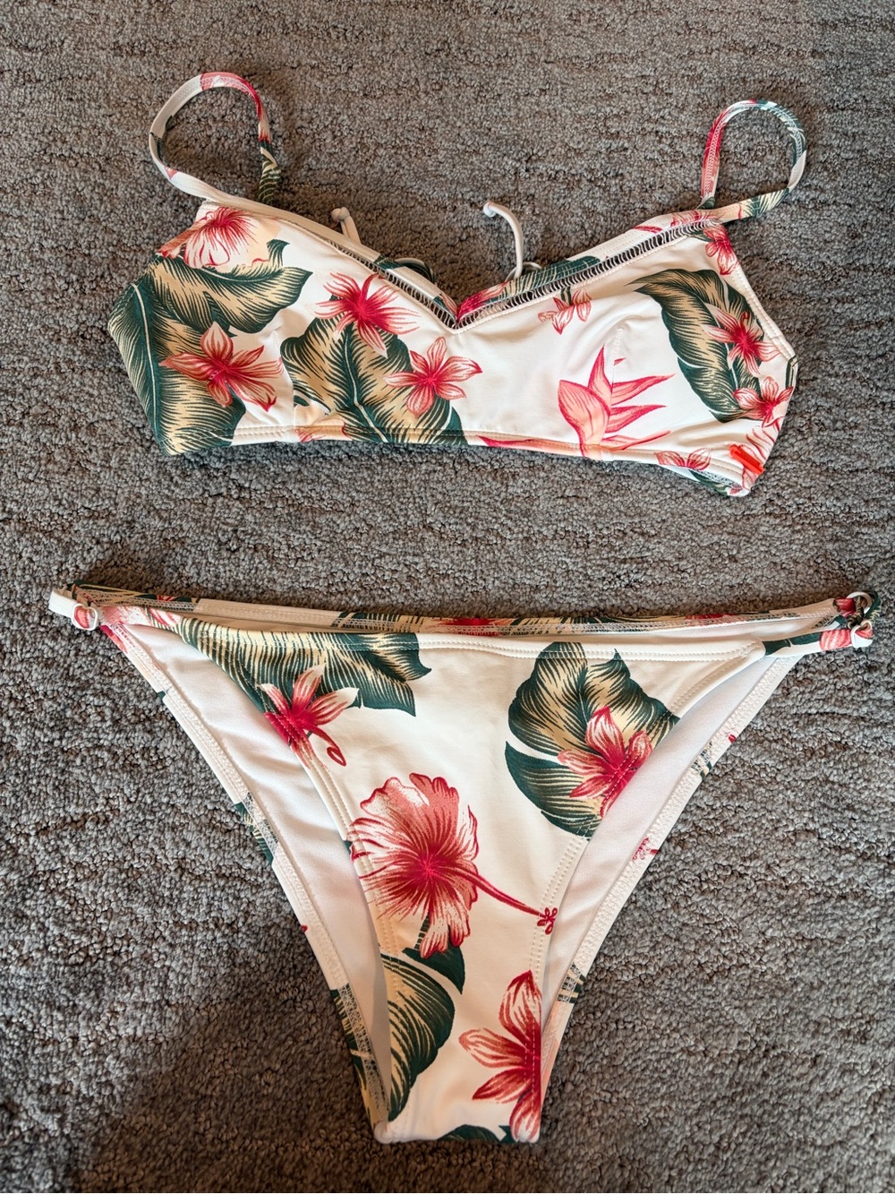 Roxy Day Dreaming Floral Bikini Set in White with Pink and Green Print